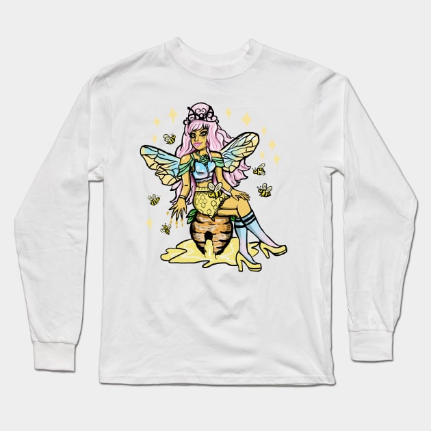 Queen Bee Honey Comb Kawaii Pastel Goth Long Sleeve T-Shirt by LunaElizabeth